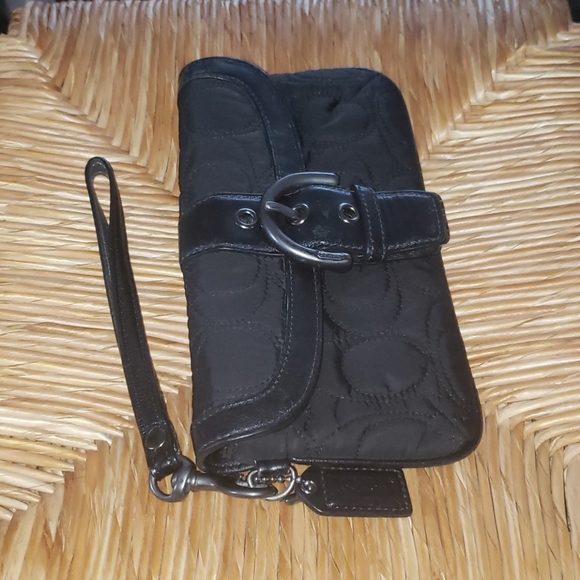 Coach Signature Nylon Leather Trim Wristlet - Picture 6 of 6